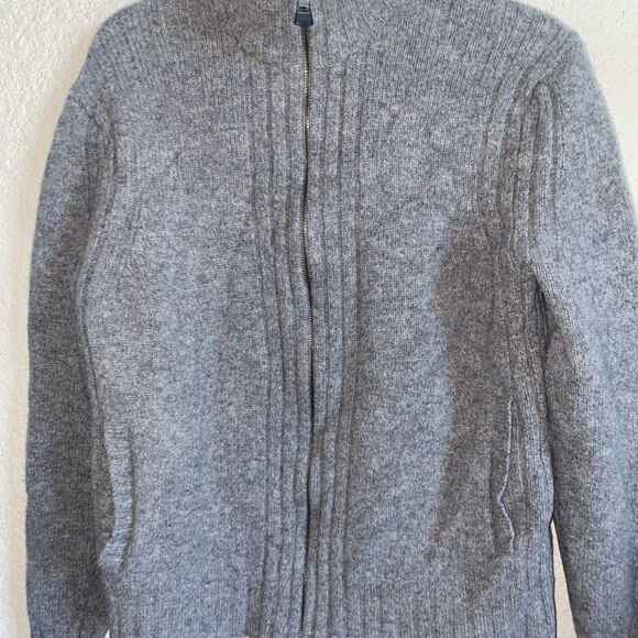 Vintage Express Lambs Wool Full Zip Cardigan Sweater Cable Knit Chunky L Gray - Picture 6 of 10